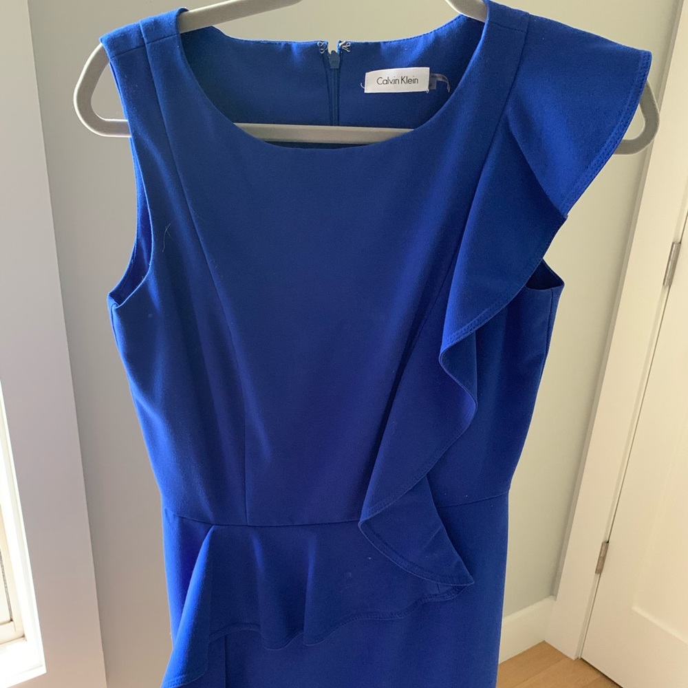 Calvin Klein blue ruffle dress